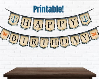 Percy Jackson Themed Banner, Printable Birthday Banner, Birthday Decorations, Pennant Banner, Decor, Birthday Party, Greek Gods