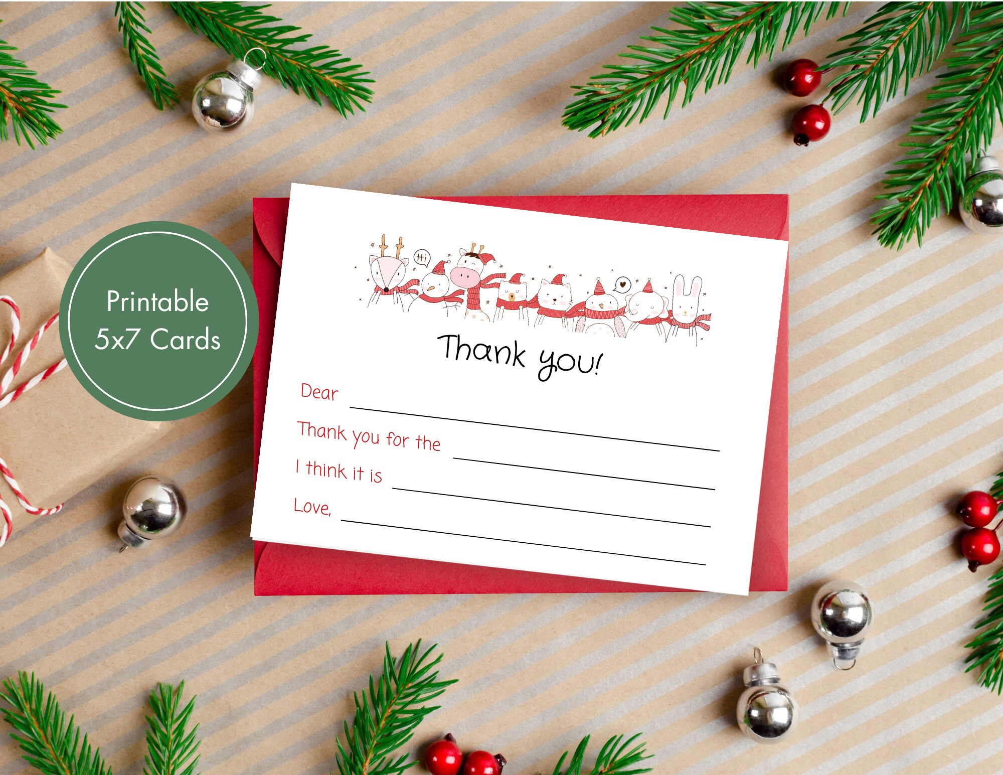 Christmas Kids Thank You Card | Printable | Fill in the Blank ...
