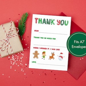 Weihnachts-Kinder-Dankeskarte | Druckbar | Fill In The Blank | Weihnachts-Kinder-Dankeskarten