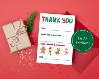 Christmas Kids Thank You Card | Printable | Fill In The Blank | Christmas Kids Thank You Cards