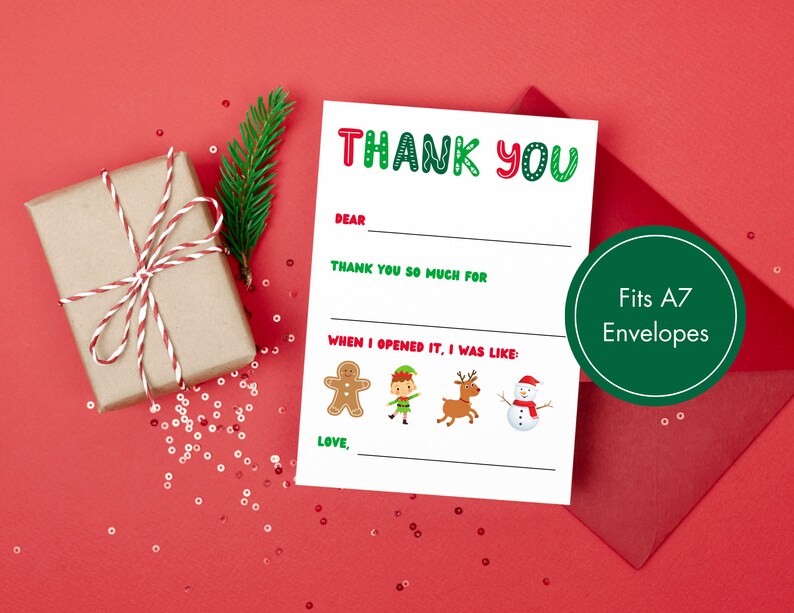 Christmas Kids Thank You Card | Printable | Fill in the Blank ...