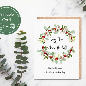Tarjeta imprimible de Navidad cristiana, Tarjeta imprimible religiosa, Tarjeta de felicitación navideña, Alegría para el mundo, Archivo PDF, Descarga digital, Alegre