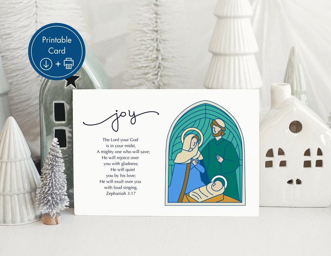 Christian Christmas Card, Printable, Religious Christmas Card, Digital