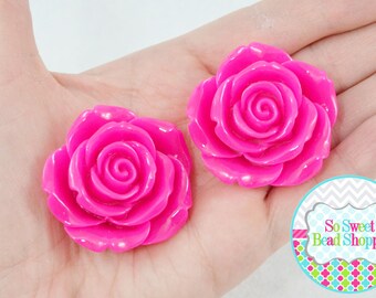 42mm Resin Flower Beads, 2ct, Fuchsia, Pink