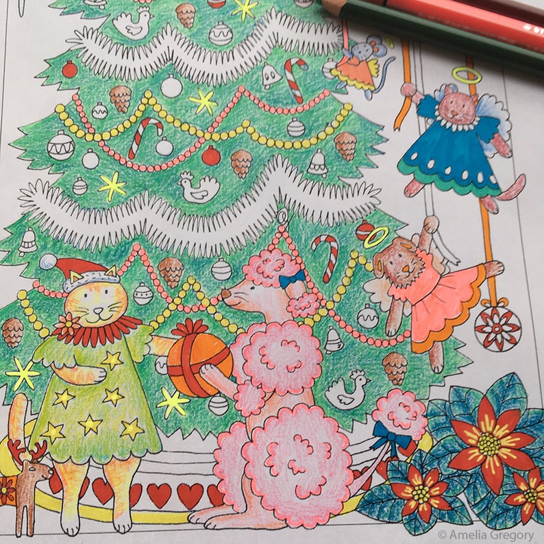 Christmas Coloring Pages, Christmas Coloring, Christmas Coloring Cards, Christmas Tree, Retro Christmas Decorations, Retro Christmas Card image 1