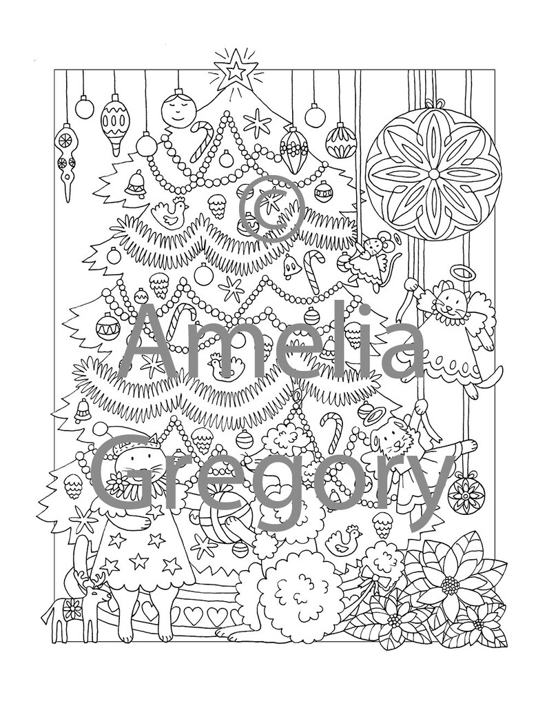 Christmas Coloring Pages, Christmas Coloring, Christmas Coloring Cards, Christmas Tree, Retro Christmas Decorations, Retro Christmas Card image 2