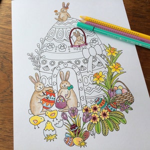 Easter Decorations, Easter Colouring, Easter Bunny, Easter Eggs, Easter Gift, Easter Chick, Coloring Pages, Whimsical Art, Cute, Bunny House