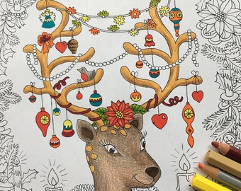 Christmas Coloring Pages, Christmas Coloring, Christmas Coloring Cards, Christmas Deer, Deer Antlers, Deer Print, Deer Christmas Card