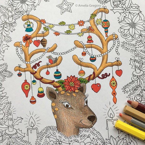 Christmas Coloring Pages, Christmas Coloring, Christmas Coloring Cards, Christmas Deer, Deer Antlers, Deer Print, Deer Christmas Card