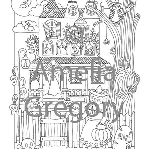 Halloween Coloring Pages, Halloween Coloring Sheet, Halloween Printable, Haunted House, Haunted Mansion, Cute Halloween, Trick or Treat image 4