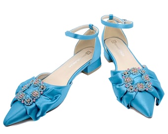 Dana Flat Blue Shoes with Bow and buckle