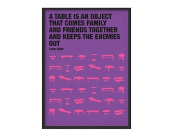 Graphic poster printed with vintage furniture and designers quotes