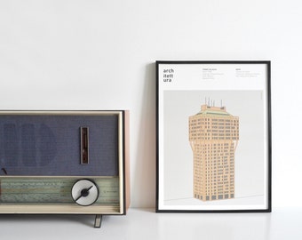 Graphic poster printed architecture theme - torre velasca Milano