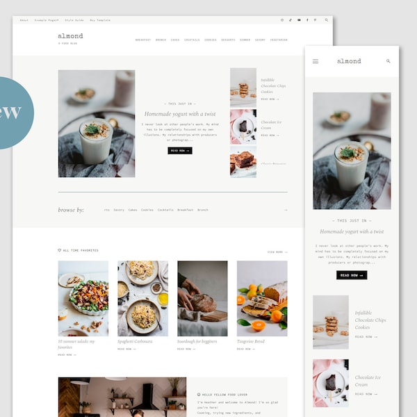 NEW! Almond • Food Blogger Template •  Lifestyle Blogger Template • Beauty Blogger Template.