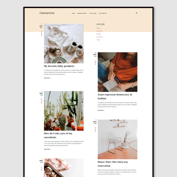 Clementine • Lifestyle Blogger Template •  Fashion Blogger Template • Beauty Blogger Template.