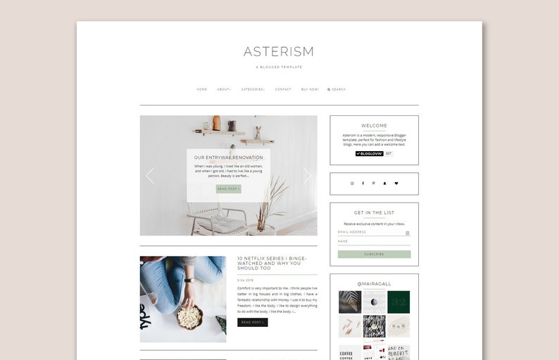 Asterism Responsive Blogger Template Fashion Blog Theme Minimal Blog Design. Bild 1