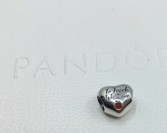 Authentic PANDORA &quot;To Teach is To Love&quot; Heart Charm with Free Domestic Shipping with INS & PANDORA Gift Pouch 4.50 Value!