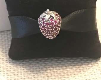 Authentic Pandora Pave Strawberry Charm with Pandora Official Gift Pouch 4.50 Value & Free Domestic Shipping w INS