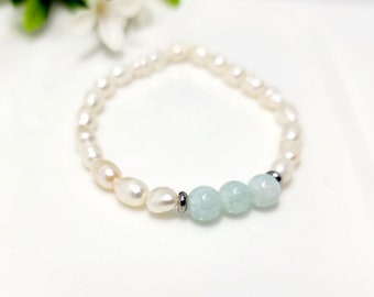 Freshwater Pearl Blue Quartz Beaded Bracelet / Pearl Bracelet / Small Bead Bracelet