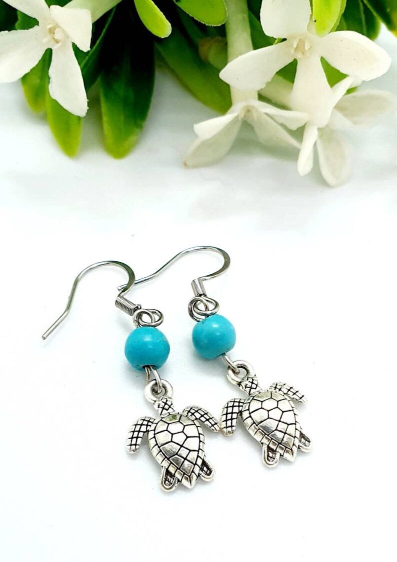 Turtle Earrings / Turquoise Earrings / Animal Earrings image 4