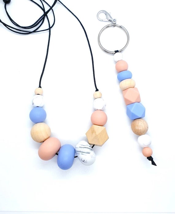 Silicone Bead Necklace and Keyring / Gift Set Her / New Mum Gift