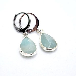 Rose Quartz Earrings, Blue Amazonite, Teardrop Gemstone Earrings image 5