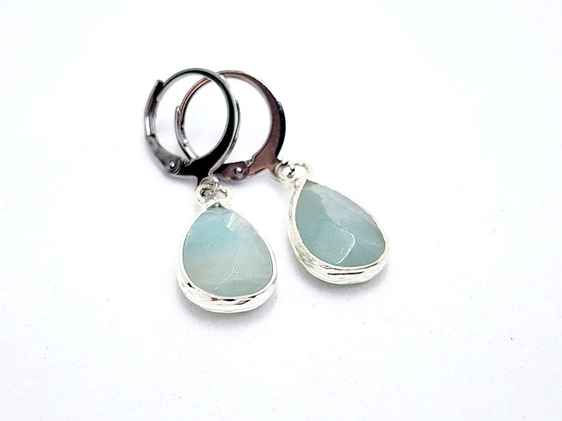 Rose Quartz Earrings, Blue Amazonite, Teardrop Gemstone Earrings image 5