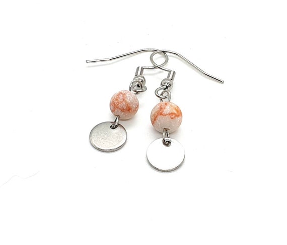 Silver Disc Earrings / Red Jasper Earrings / Small Drop Earrings