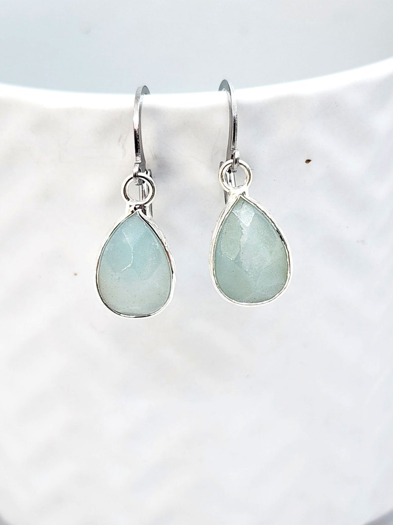 Rose Quartz Earrings, Blue Amazonite, Teardrop Gemstone Earrings image 6