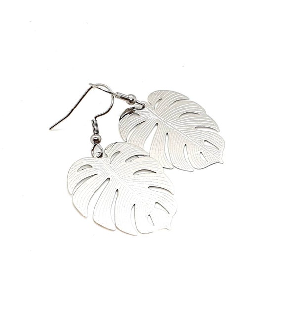 Silver Leaf Earrings / Monstera Plant / Statement Earrings