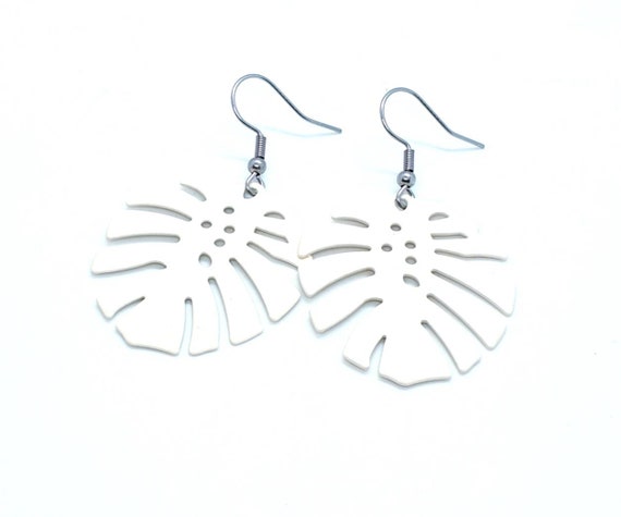 Monstera Earrings / White Earrings