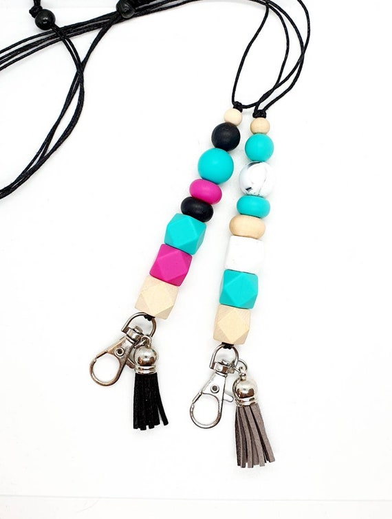 Beaded Lanyard for Keys / Teacher Lanyard / Tassel Lanyard