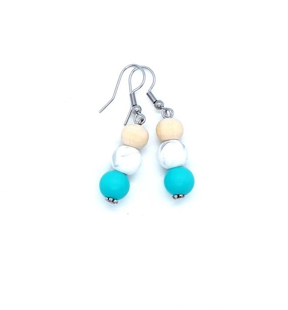 Turquoise Earrings / Boho Earrings / Wood Earrings