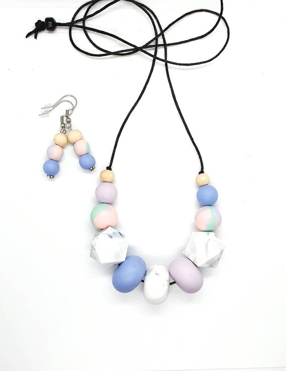 Silicone Necklace / Necklace and Earrings / Gift for Mum