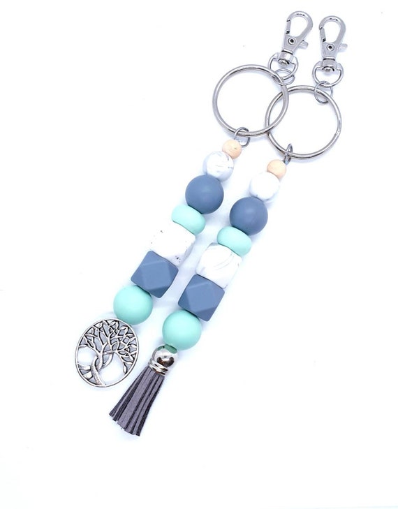 Beaded Keychain / Silicone Keychain / Mint Green Keyring