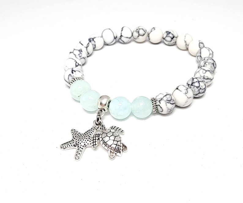 Blue Quartz and Howlite Turtle Starfish Charm Bracelet image 4