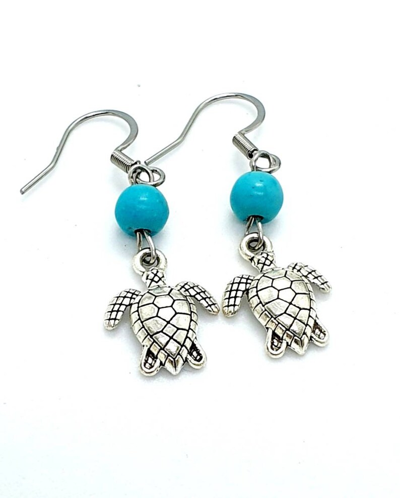 Turtle Earrings / Turquoise Earrings / Animal Earrings image 1