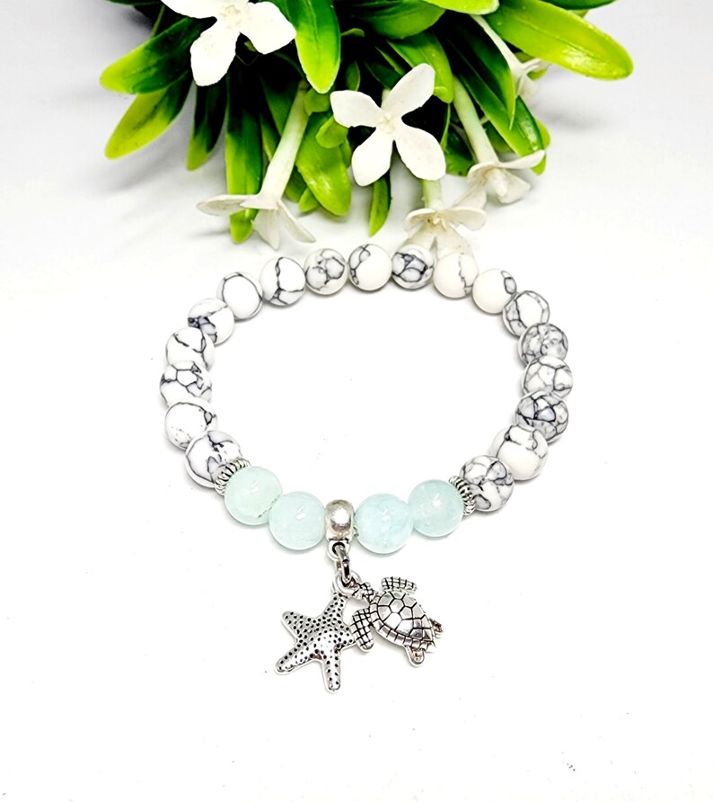 Blue Quartz and Howlite Turtle Starfish Charm Bracelet image 3