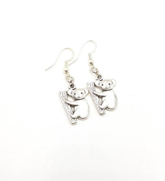 Australian Koala Silver Drop Earrings