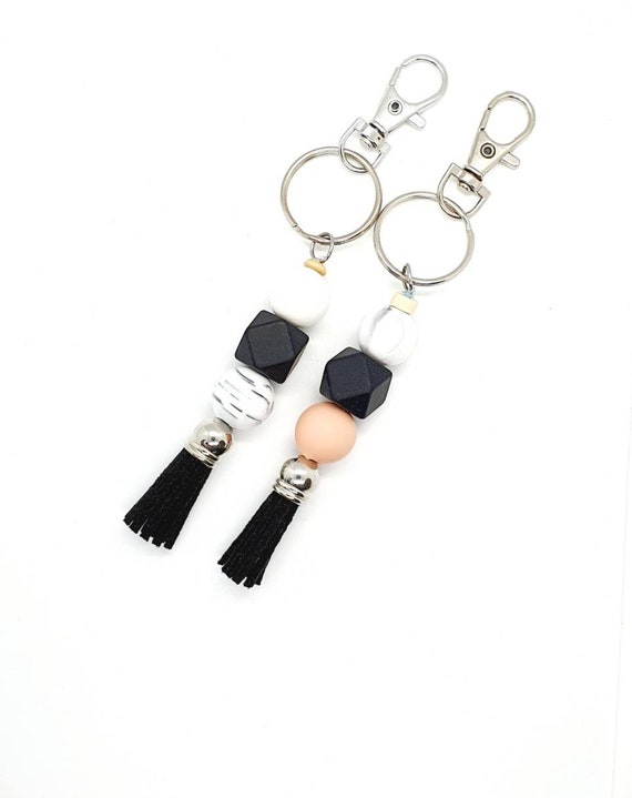 Beaded Keychain / Black Tassel Keyring / Bag Charm