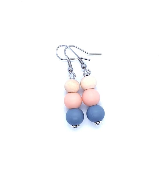 Peach Grey Dangle Earrings / Boho Earrings