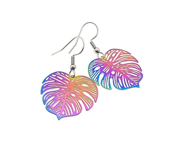 Multi Colour Monstera Leaf Earrings / Big Earrings