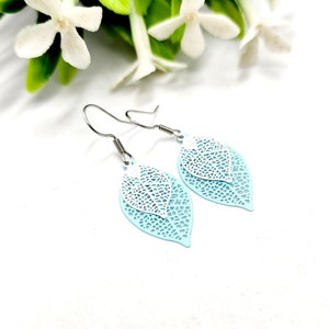 Filigree Earrings, Blue and White Teardrop Filigree Earrings, Boho Earrings image 1