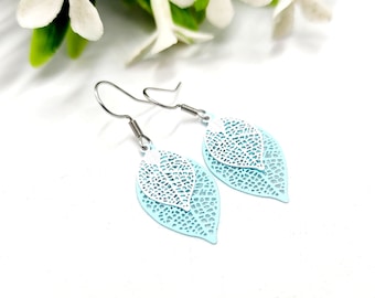 Filigree Earrings, Blue and White Teardrop Filigree Earrings, Boho Earrings