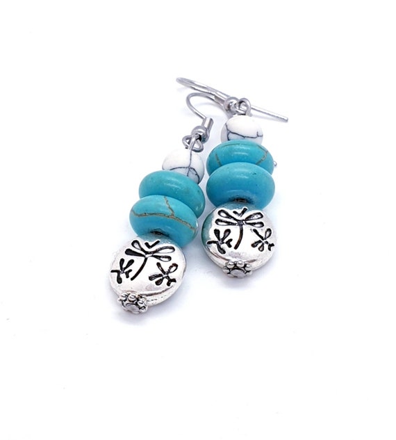 Dragonfly Earrings / Turquoise Earrings / Animal Jewelry