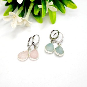 Rose Quartz Earrings, Blue Amazonite, Teardrop Gemstone Earrings image 4