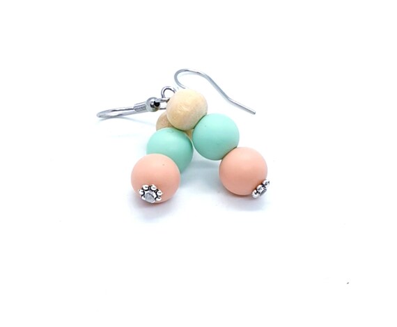 Peach Mint Green Dangle Earrings / Boho Earrings