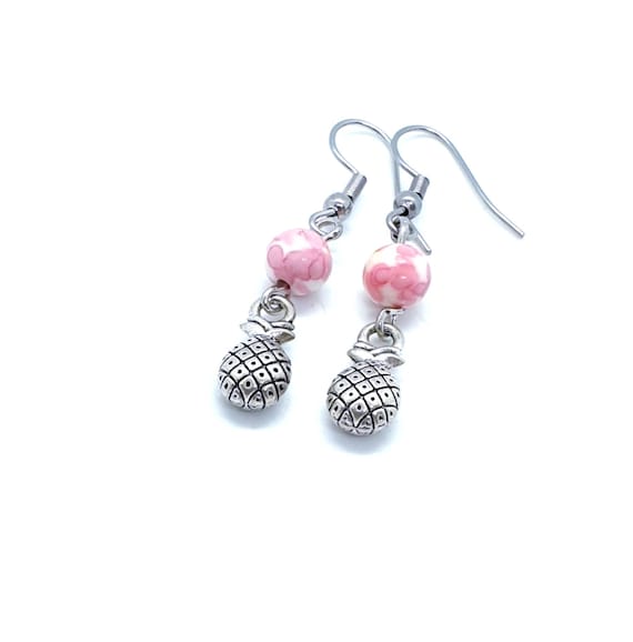 Pineapple Earrings / Pink Earrings / Tropical Earrings