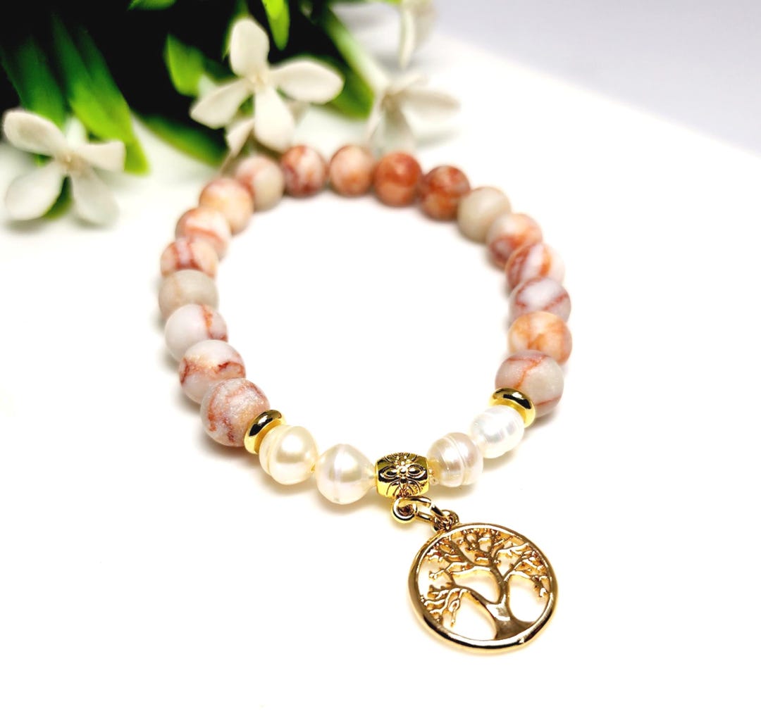 Gold Tree of Life Bracelet - Red Jasper and Freshwater Pearls - Etsy