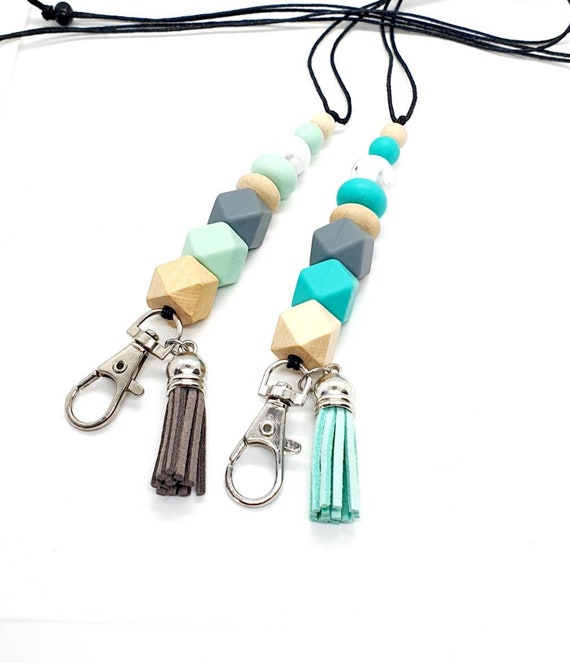 Beaded Lanyard for Keys / Teacher Lanyard / Tassel Lanyard